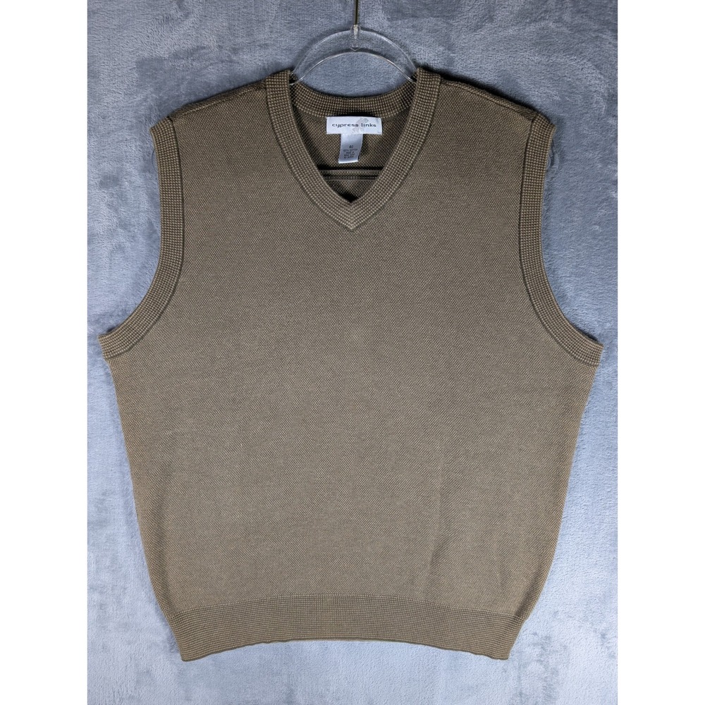 VTG Cypress Links Mens Brown Cotton Textured Knit V-Neck Golf Sweater Vest Sz 40